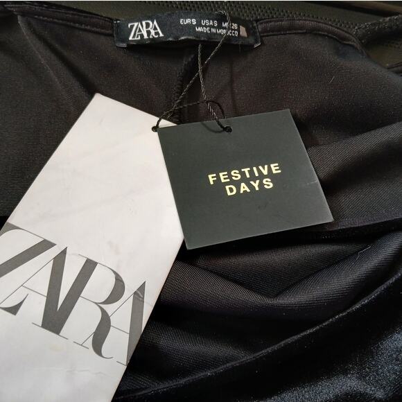 Zara Festive Days Black Velvet Rhinestone Strap Dress - S - Picture 2 of 7